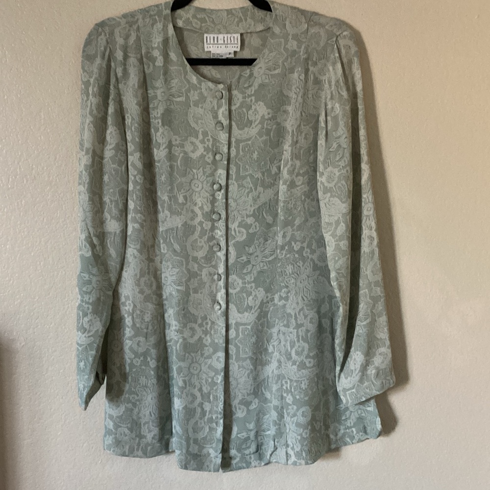Elegant Light Bluish Green Floral Blouse